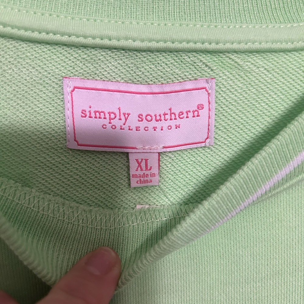Simply Southern Beach Tan Swim Sequin Sparkly Green Sweatshirt - XL - Picture 6 of 8